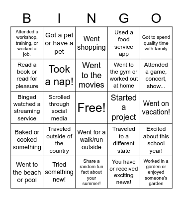 PRE SERVICE ICE BREAKER Bingo Card