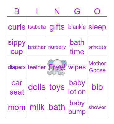 Isabella's Baby Shower Bingo Card