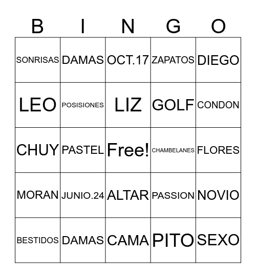 BRIDE  Bingo Card