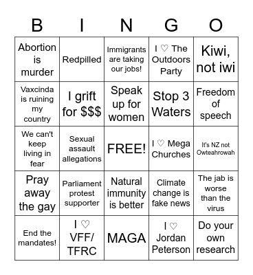 Vote For Me Bingo Card