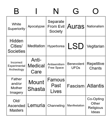 New Age Religion Bingo Card