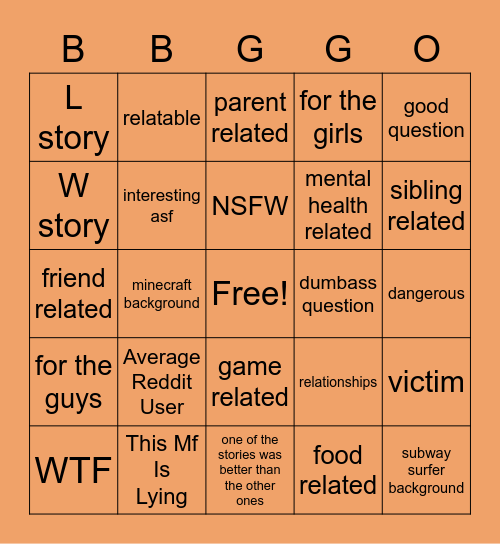 Ask Reddit.. Bingo Card