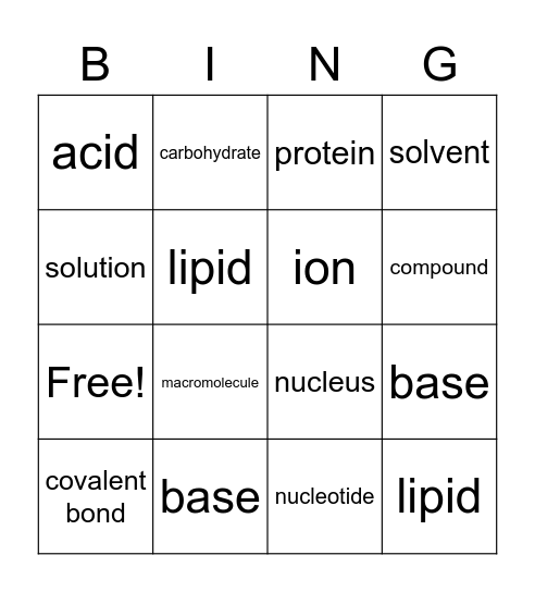 Chapter 6 Vocabulary Review Bingo Card