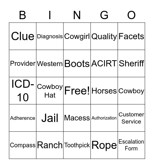 Wild West Bingo Card