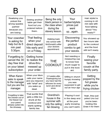 THE COOKOUT BINGO Card