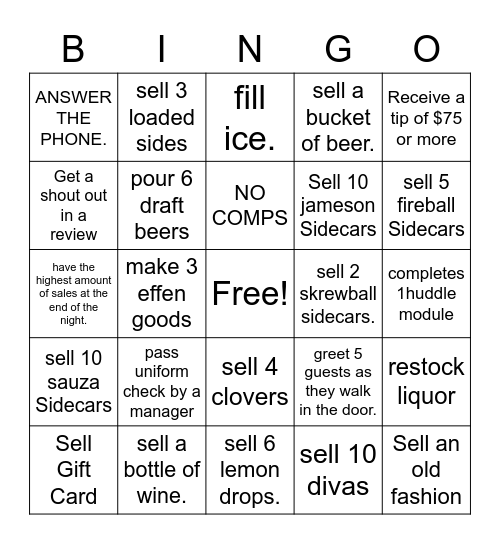 Bartender bingo board Bingo Card