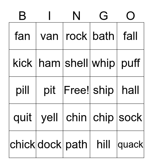 Base Word Bingo Card