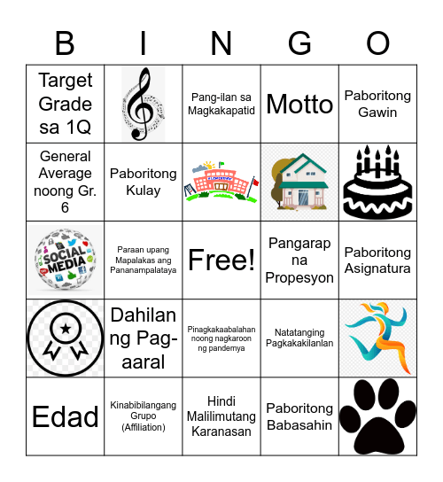 PAGPAPAKILALA SA KLASE Bingo Card