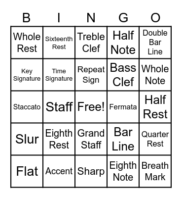 Music Symbols/GENERAL MUSIC Bingo Card