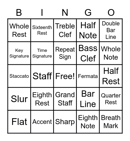 Music Symbols/GENERAL MUSIC Bingo Card