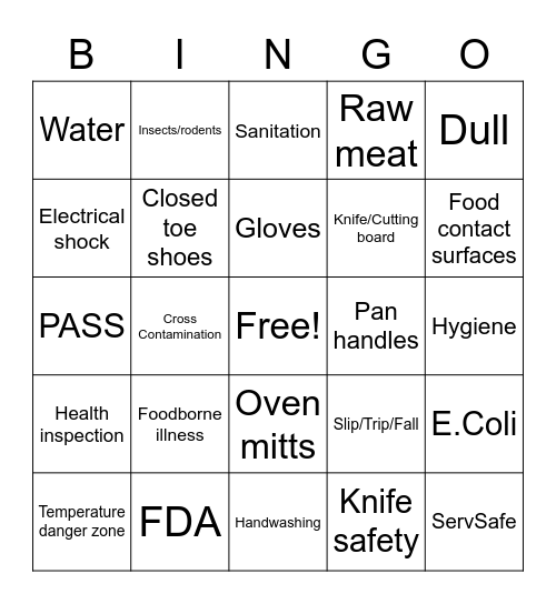 Safety BINGO Card