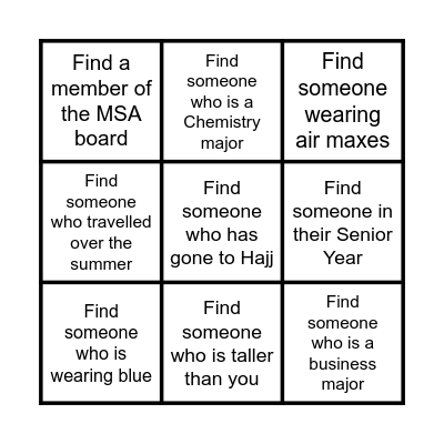 MSA BBQ '22 Bingo Card