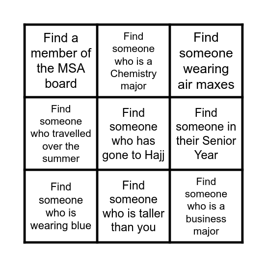 MSA BBQ '22 Bingo Card