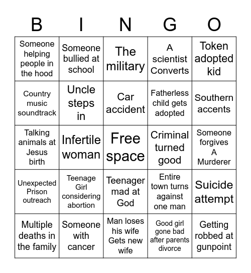 Christian movie bingo Card