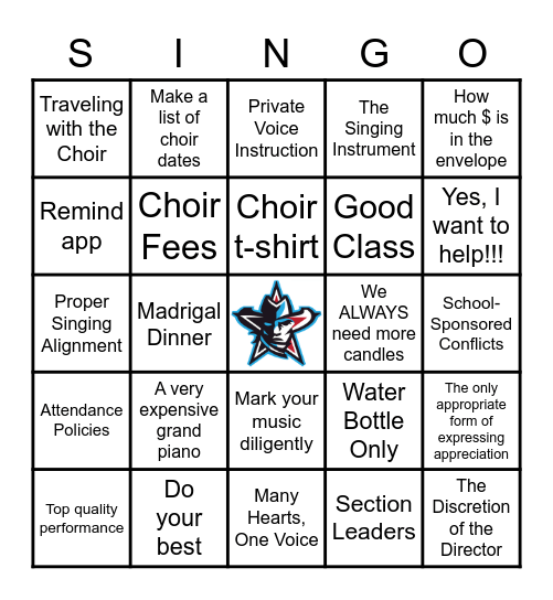 Choir Handbook Day "Singo" Bingo Card