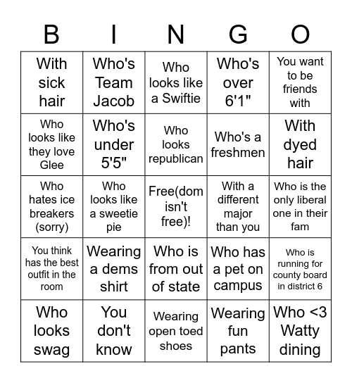 Dems "Find Someone" Bingo Card