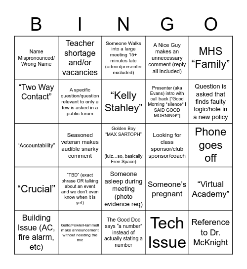 Pre-Service Bingo 2022 Bingo Card