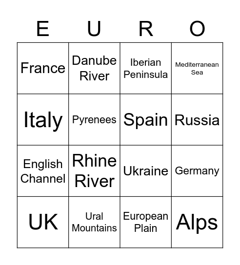 Geography of Europe Bingo Card