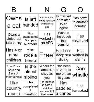 AFS Bingo Card