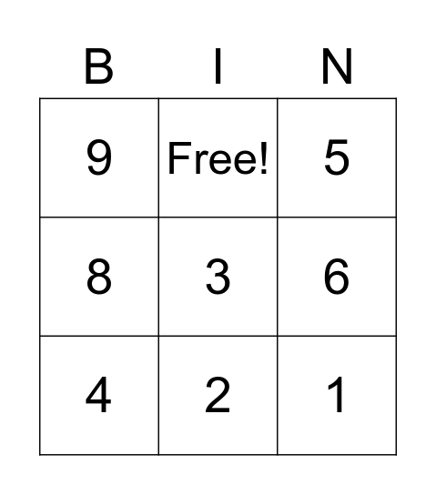 Number Bingo Card