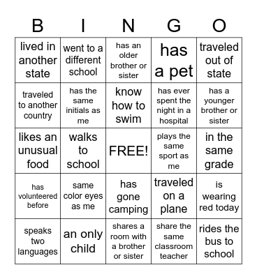 Getting to Know You Bingo Card