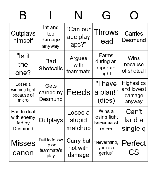 Daniel Bingo Card