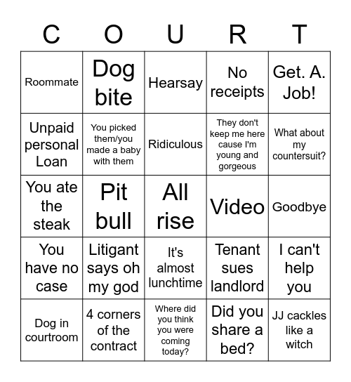 Judge Judy 2.0 Bingo Card