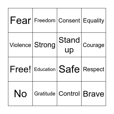 Respectful Relationships Bingo Card
