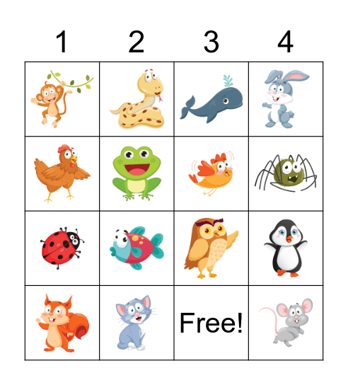 ANIMALS Bingo Card