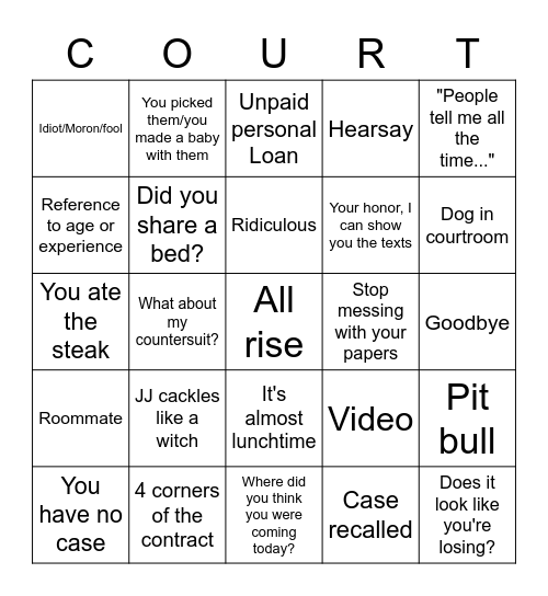 Judge Judy 2.0 Bingo Card