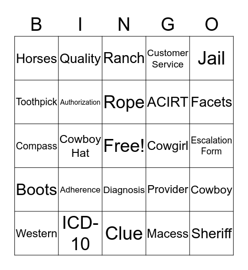 Wild West Bingo Card