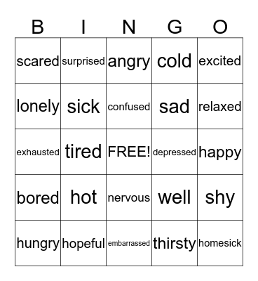 Feelings Bingo Card