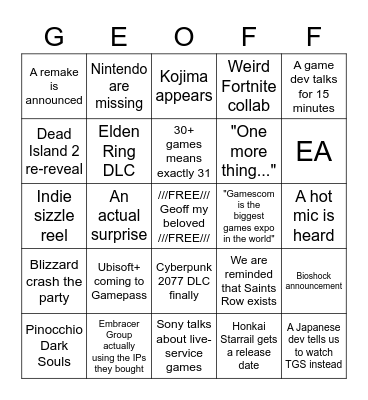 Gamescom 2022 Bingo Card