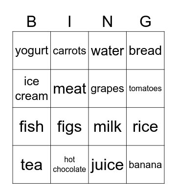 Food Bingo Card