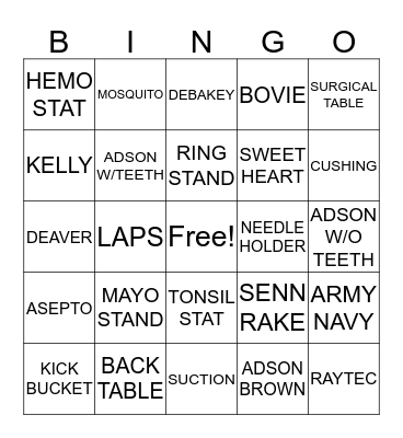 Surgical Bingo Card