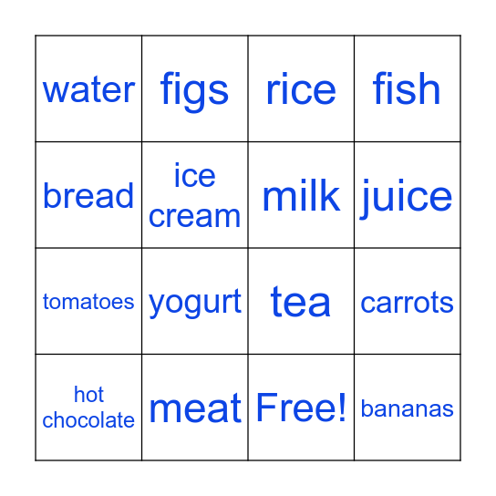 Food Bingo Card