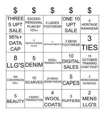 BURBERRY ACHIEVE ANY  OCTOBER INCENTIVE Bingo Card