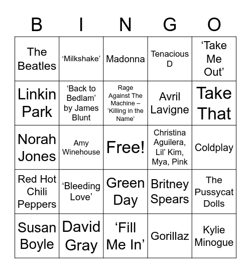 music-bingo-card