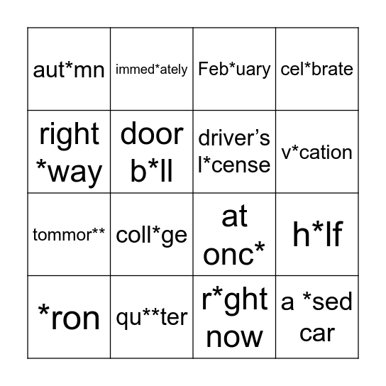 U14 Future tense Bingo Card