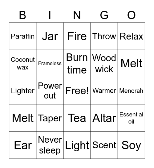 Candle Bingo Card