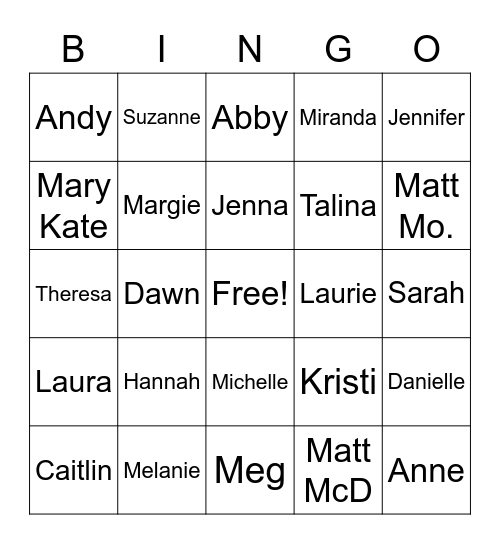 NH Staff Bingo Card