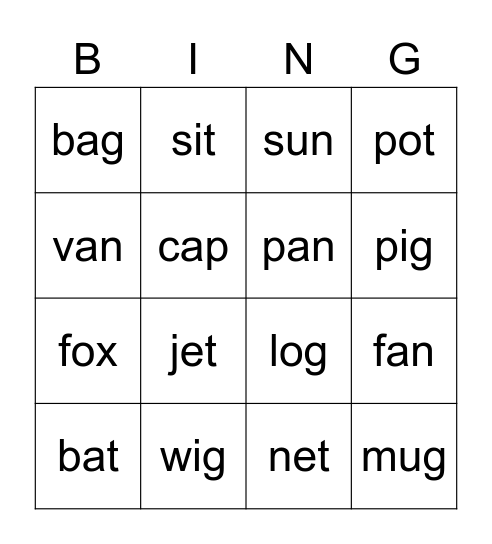 CVC Bingo Card