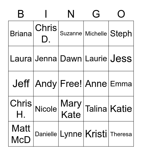 NH Staff Bingo Card