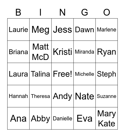 NH Staff Bingo Card