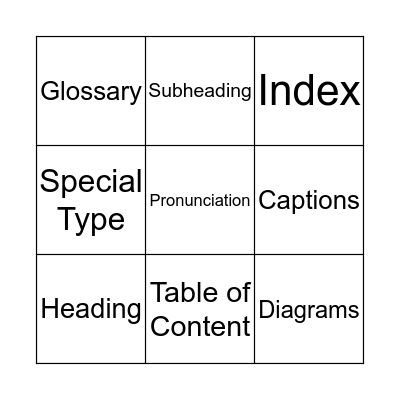 Nonfiction Text Features Bingo Card