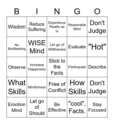 Mindfulness Bingo Card