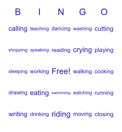 Action Verbs Bingo Card