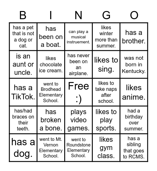 Icebreaker Bingo Card