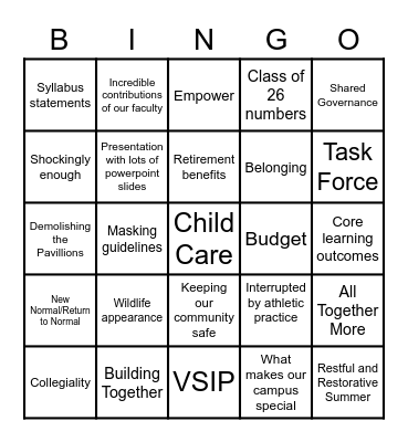 All Faculty Day 2022 Bingo Card