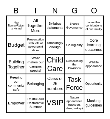 All Faculty Day 2022 Bingo Card